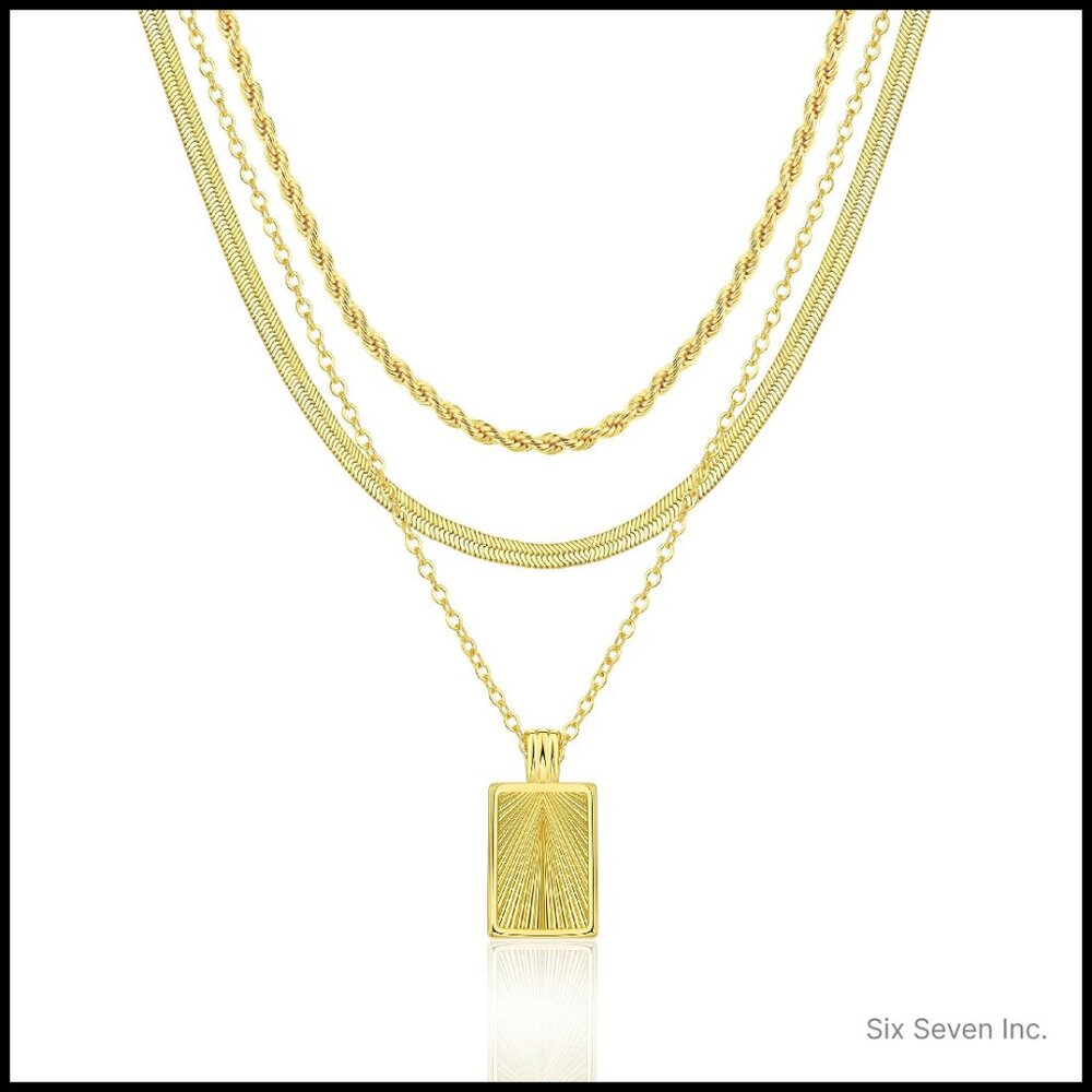 Layered Gold Plated Necklace Set Stackable Pendan… - image 1